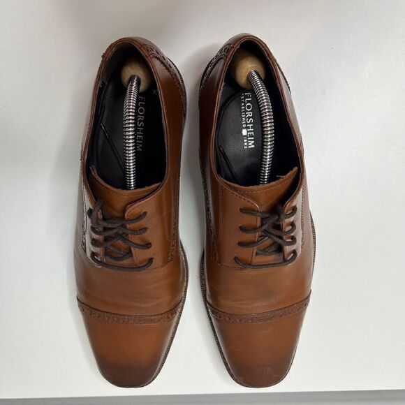 Florsheim Oxford Derby Dress Shoes Mens Size 9 Brown Leather Cap Toe - Picture 6 of 9